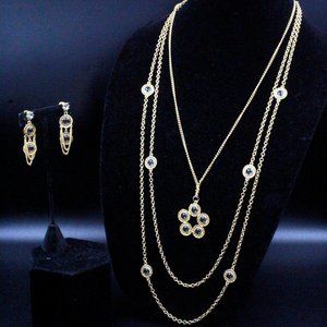 Celebrity NY Signed Designer Graduating Bezel Gold Tone Necklace Set